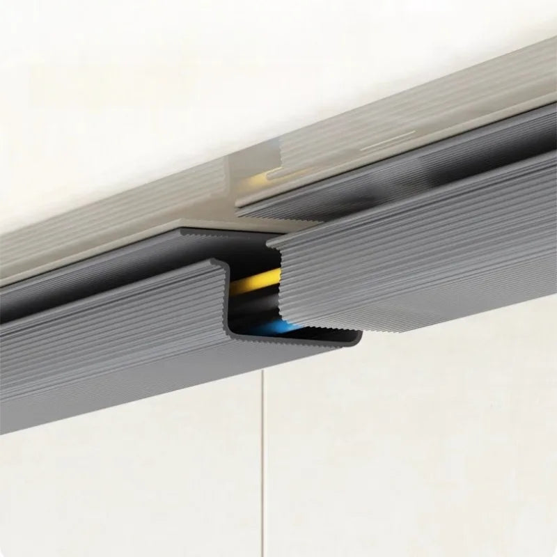 Cross-section of the Under Desk Cable Tray showing the open channel holding multiple cables